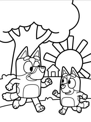 Bluey y Bingo Jugando en el Jardín para colorir Desenho de Bluey y Bingo Jugando en el Jardín para colorir e imprimir grátis