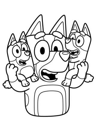 Papá Bandit con Bluey y Bingo para colorir Desenho de Papá Bandit con Bluey y Bingo para colorir e imprimir grátis