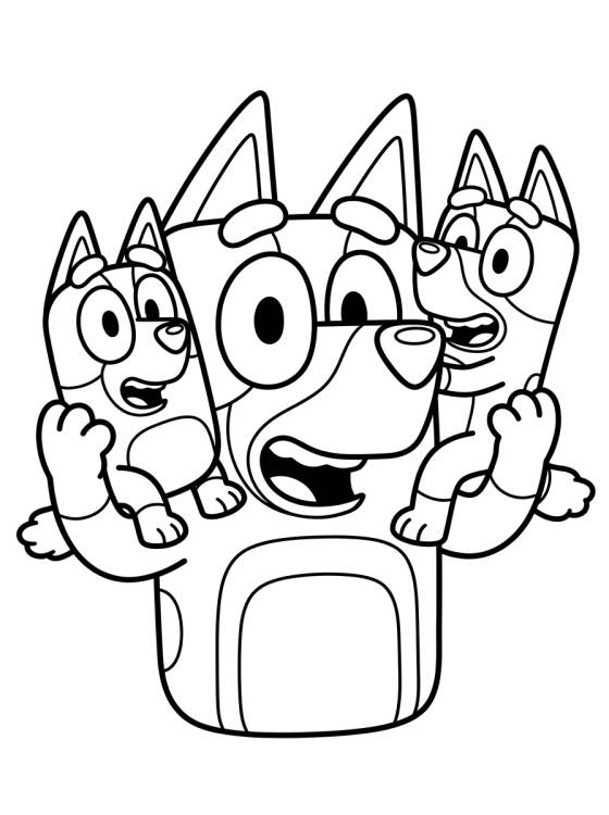 Papá Bandit con Bluey y Bingo para colorir Desenho de Papá Bandit con Bluey y Bingo para colorir e imprimir grátis