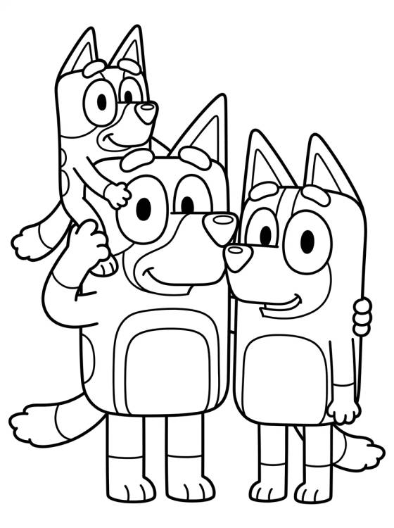 Papá Bandit y Mamá Chilli con Bluey para colorir Desenho de Papá Bandit y Mamá Chilli con Bluey para colorir e imprimir grátis