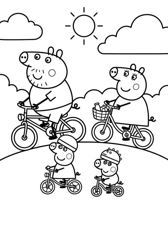 Familia Pig Andando en Bicicleta para colorir Desenho de Familia Pig Andando en Bicicleta para colorir e imprimir grátis