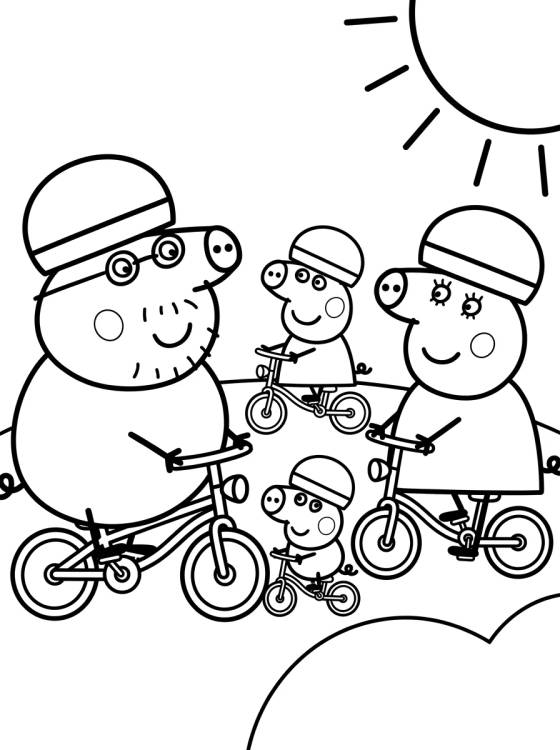 Familia Pig Montando en Bicicleta para colorir Desenho de Familia Pig Montando en Bicicleta para colorir e imprimir grátis