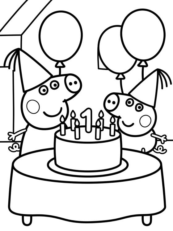 Familia Pig Celebrando un Cumpleaños para colorir Desenho de Familia Pig Celebrando un Cumpleaños para colorir e imprimir grátis