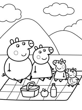 Familia Pig en un Picnic para colorir Desenho de Familia Pig en un Picnic para colorir e imprimir grátis