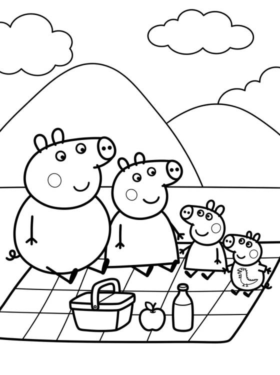 Familia Pig en un Picnic para colorir Desenho de Familia Pig en un Picnic para colorir e imprimir grátis