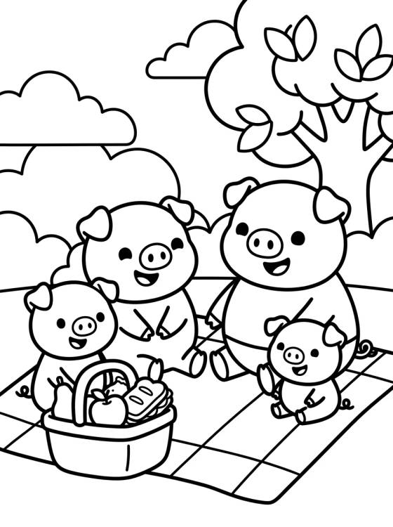 La Familia Pig de Picnic para colorir Desenho de La Familia Pig de Picnic para colorir e imprimir grátis