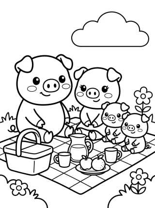 Familia Pig de Picnic para colorir Desenho de Familia Pig de Picnic para colorir e imprimir grátis