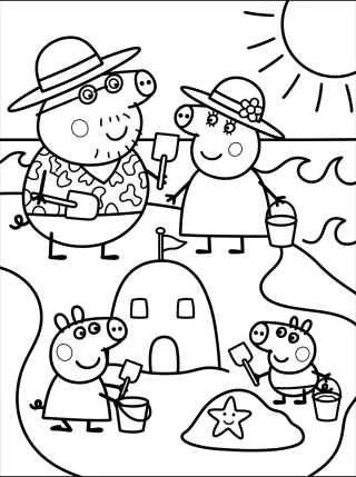 Familia Pig en la Playa para colorir Desenho de Familia Pig en la Playa para colorir e imprimir grátis