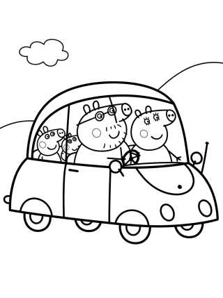 La Familia Pig en el Coche Rojo para colorir Desenho de La Familia Pig en el Coche Rojo para colorir e imprimir grátis