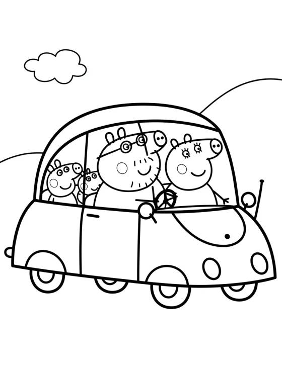 La Familia Pig en el Coche Rojo para colorir Desenho de La Familia Pig en el Coche Rojo para colorir e imprimir grátis