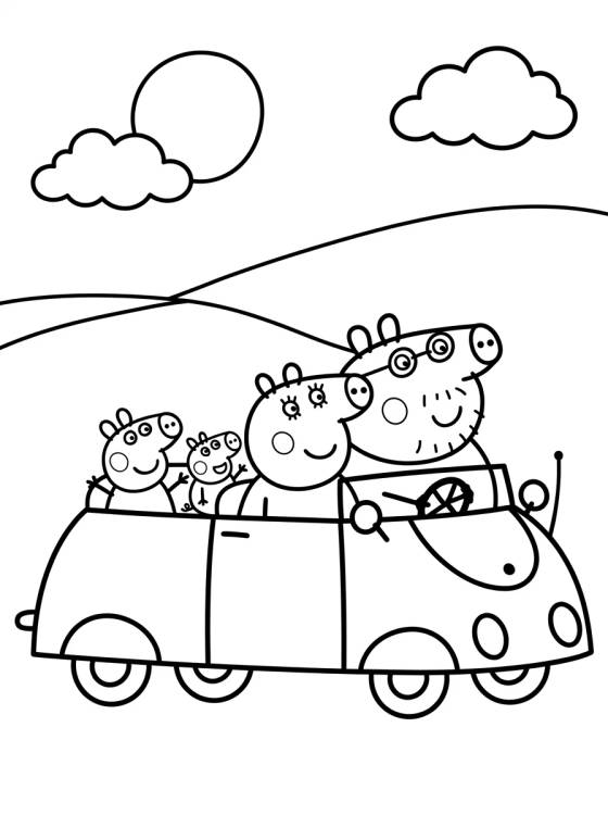 Familia Pig en el Auto Rojo para colorir Desenho de Familia Pig en el Auto Rojo para colorir e imprimir grátis