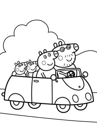 Familia Pig en el Auto Rojo para colorir Desenho de Familia Pig en el Auto Rojo para colorir e imprimir grátis