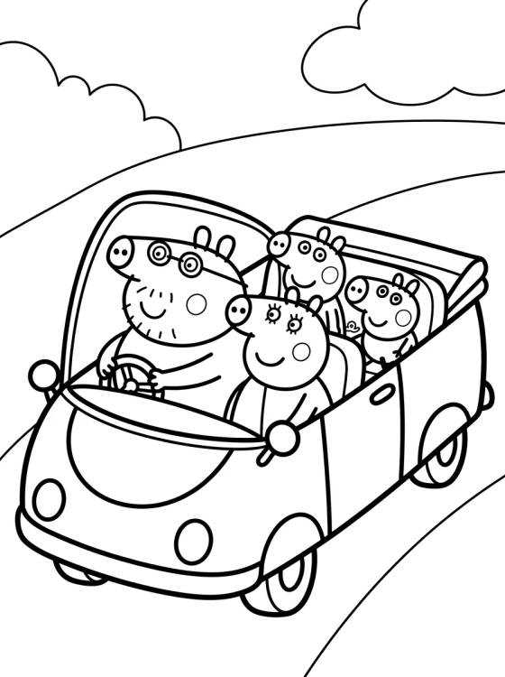 Familia Pig de Paseo en el Coche para colorir Desenho de Familia Pig de Paseo en el Coche para colorir e imprimir grátis