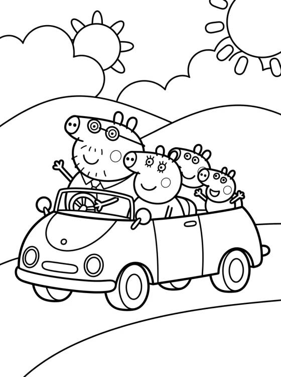 Familia Pig Paseando en Coche para colorir Desenho de Familia Pig Paseando en Coche para colorir e imprimir grátis