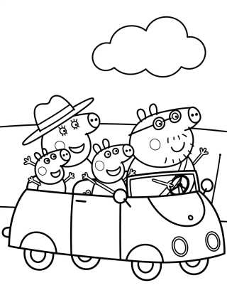 Familia Pig paseando en coche para colorir Desenho de Familia Pig paseando en coche para colorir e imprimir grátis
