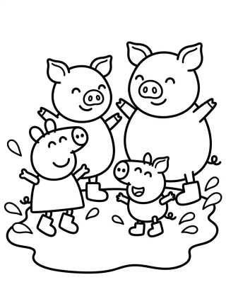 La Familia Pig Saltando en Charcos de Lodo para colorir Desenho de La Familia Pig Saltando en Charcos de Lodo para colorir e imprimir grátis