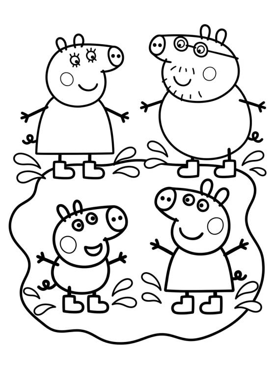 Familia Pig Saltando en Charcos de Lodo para colorir Desenho de Familia Pig Saltando en Charcos de Lodo para colorir e imprimir grátis