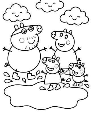 Familia Pig Saltando en Charcos de Lodo para colorir Desenho de Familia Pig Saltando en Charcos de Lodo para colorir e imprimir grátis