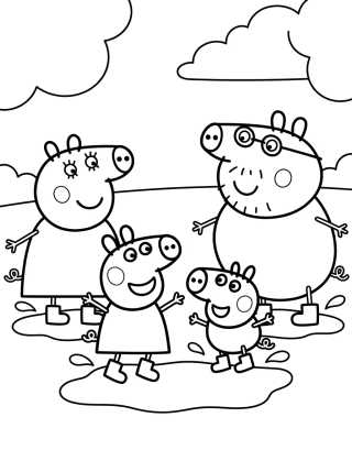 Familia Pig Saltando en Charcos de Lodo para colorir Desenho de Familia Pig Saltando en Charcos de Lodo para colorir e imprimir grátis