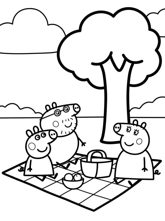 Pícnic de la Familia Pig para colorir Desenho de Pícnic de la Familia Pig para colorir e imprimir grátis