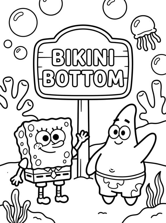 Bob Esponja y Patricio en Fondo de Bikini para colorir Desenho de Bob Esponja y Patricio en Fondo de Bikini para colorir e imprimir grátis