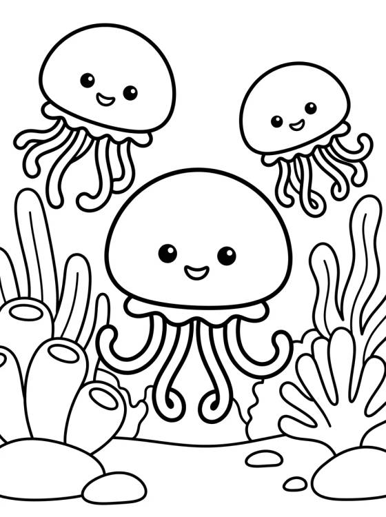 Campo de Medusas Kawaii para colorir Desenho de Campo de Medusas Kawaii para colorir e imprimir grátis