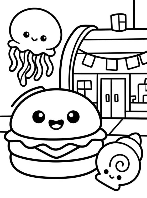 Restaurante Crustáceo Cascarudo y Hamburguesa para colorir Desenho de Restaurante Crustáceo Cascarudo y Hamburguesa para colorir e imprimir grátis
