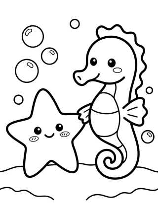 Estrella de Mar y Caballito de Mar Amigos para colorir Desenho de Estrella de Mar y Caballito de Mar Amigos para colorir e imprimir grátis