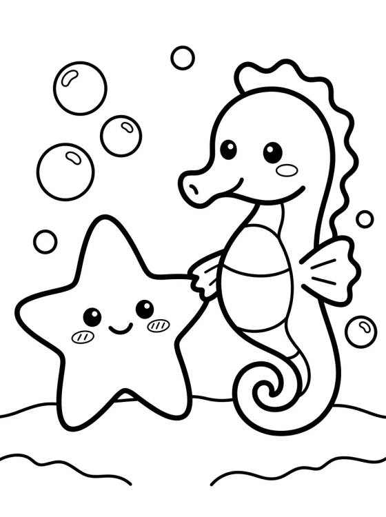 Estrella de Mar y Caballito de Mar Amigos para colorir Desenho de Estrella de Mar y Caballito de Mar Amigos para colorir e imprimir grátis