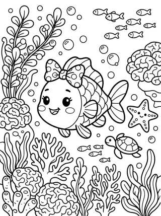 Pececito con Lazo en el Mar para colorir Desenho de Pececito con Lazo en el Mar para colorir e imprimir grátis