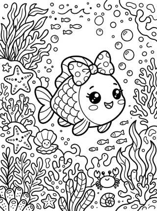 Pececito con Lazo en el Mar para colorir Desenho de Pececito con Lazo en el Mar para colorir e imprimir grátis