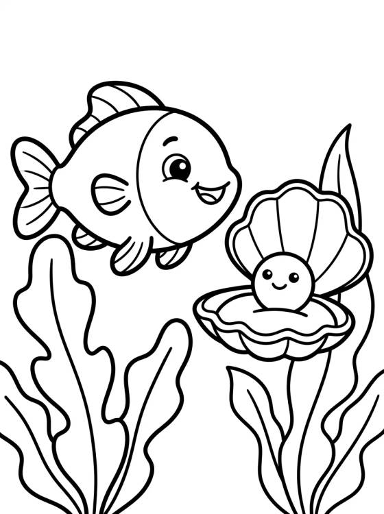 Pececito Feliz y Conchita para colorir Desenho de Pececito Feliz y Conchita para colorir e imprimir grátis