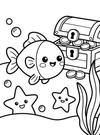 Pececito Tierno y su Tesoro para colorir Desenho de Pececito Tierno y su Tesoro para colorir e imprimir grátis