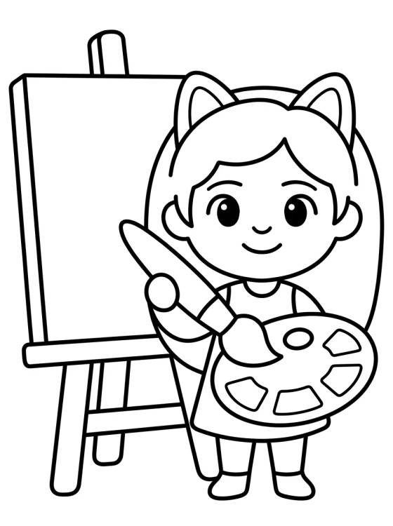 Gabby Pintando con Pincel y Pinturas para colorir Desenho de Gabby Pintando con Pincel y Pinturas para colorir e imprimir grátis