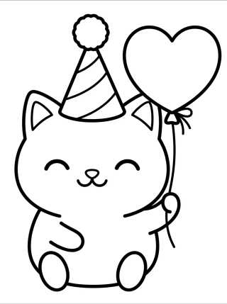 Gatito con Gorro de Cumpleaños para colorir Desenho de Gatito con Gorro de Cumpleaños para colorir e imprimir grátis