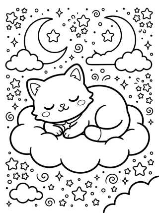 Gatito Durmiendo en la Nube para colorir Desenho de Gatito Durmiendo en la Nube para colorir e imprimir grátis