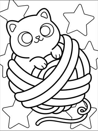 Gatito Kawaii en el Ovillo de Lana para colorir Desenho de Gatito Kawaii en el Ovillo de Lana para colorir e imprimir grátis