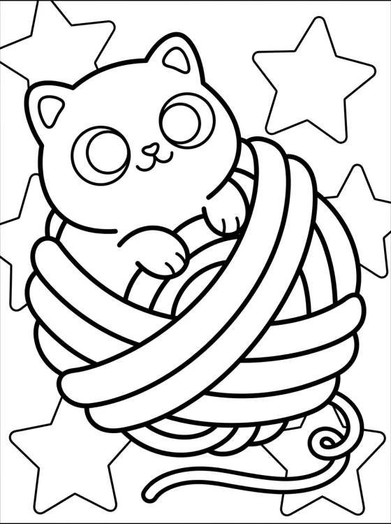 Gatito Kawaii en el Ovillo de Lana para colorir Desenho de Gatito Kawaii en el Ovillo de Lana para colorir e imprimir grátis