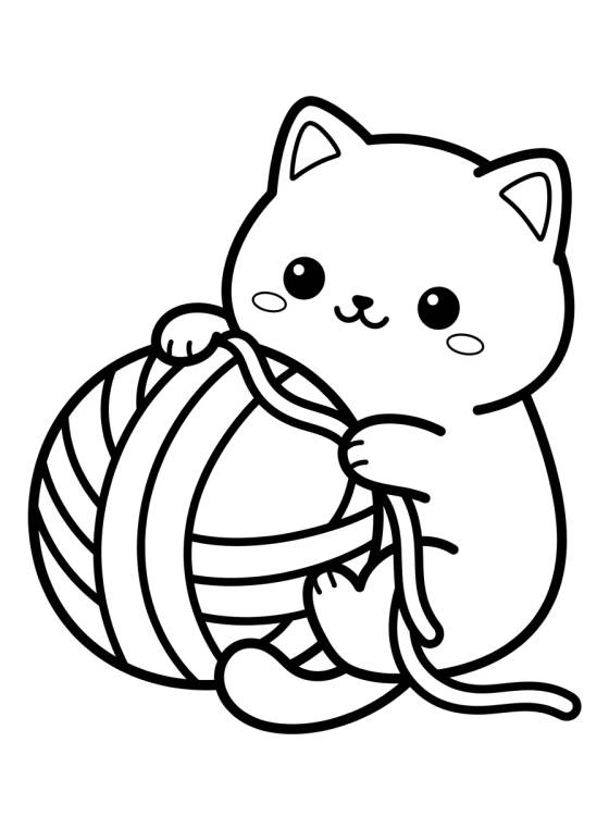 Gatito Kawaii con Ovillo de Lana para colorir Desenho de Gatito Kawaii con Ovillo de Lana para colorir e imprimir grátis
