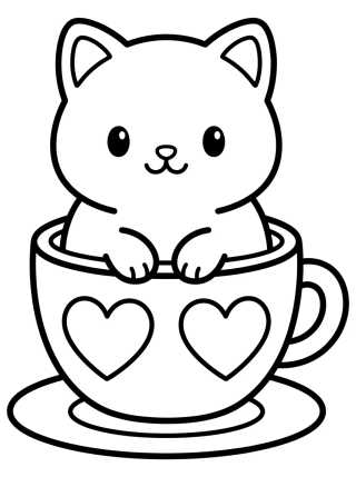 Gatito en la Taza de Té para colorir Desenho de Gatito en la Taza de Té para colorir e imprimir grátis