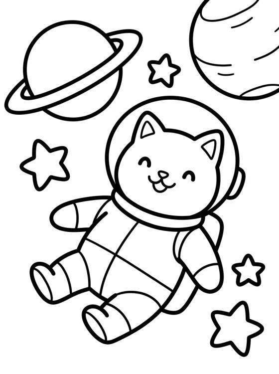 Gato Astronauta en el Espacio Exterior para colorir Desenho de Gato Astronauta en el Espacio Exterior para colorir e imprimir grátis