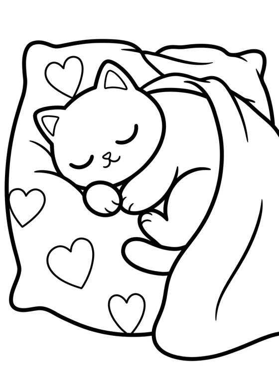 Gato Dormilón en la Almohada para colorir Desenho de Gato Dormilón en la Almohada para colorir e imprimir grátis