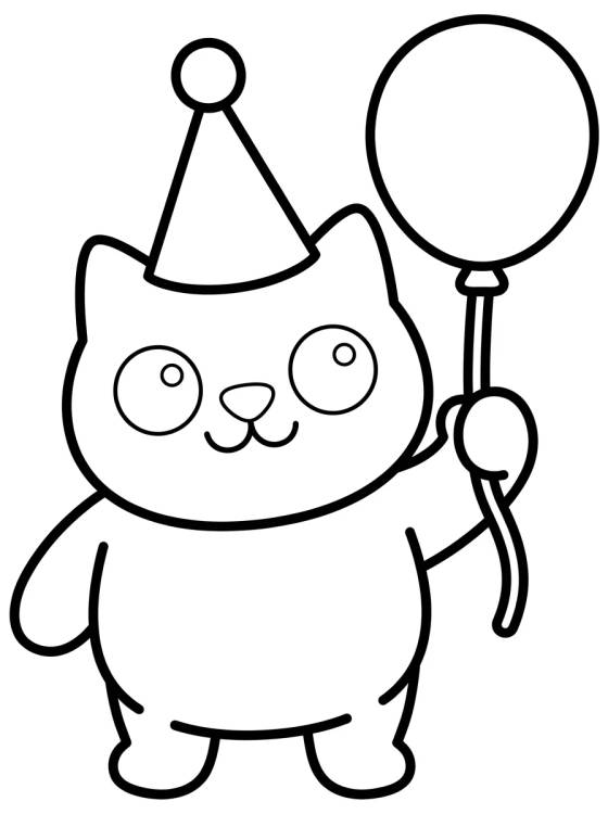Gato Tierno en Fiesta de Cumpleaños para colorir Desenho de Gato Tierno en Fiesta de Cumpleaños para colorir e imprimir grátis