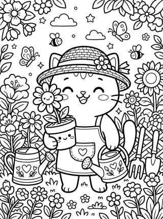 Gato Jardinero con Flor para colorir Desenho de Gato Jardinero con Flor para colorir e imprimir grátis