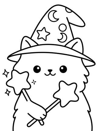 Gato Mago con Sombrero de Estrellas para colorir Desenho de Gato Mago con Sombrero de Estrellas para colorir e imprimir grátis
