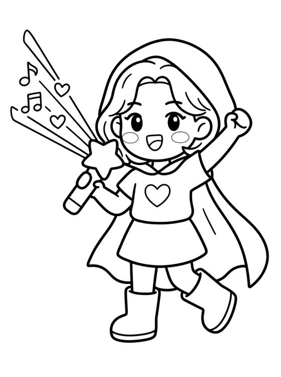 Líder K-Pop Lanzando Poder de Notas Musicales para colorir Desenho de Líder K-Pop Lanzando Poder de Notas Musicales para colorir e imprimir grátis