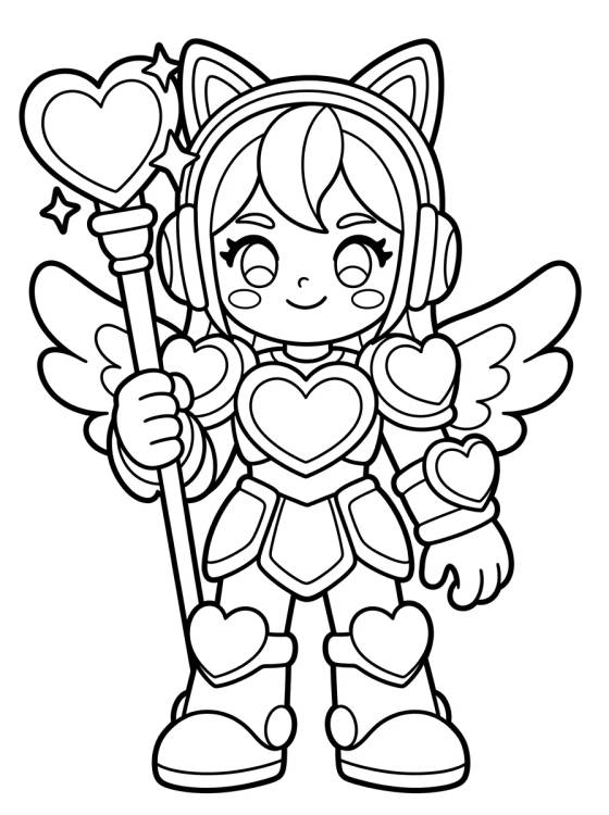 Guerrera K-Pop con Armadura de Corazones para colorir Desenho de Guerrera K-Pop con Armadura de Corazones para colorir e imprimir grátis