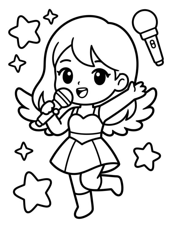 Guerrera Vocalista con Alas de Ángel para colorir Desenho de Guerrera Vocalista con Alas de Ángel para colorir e imprimir grátis