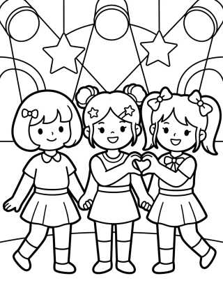 Grupo de Guerreras K-Pop Agradeciendo al Público para colorir Desenho de Grupo de Guerreras K-Pop Agradeciendo al Público para colorir e imprimir grátis
