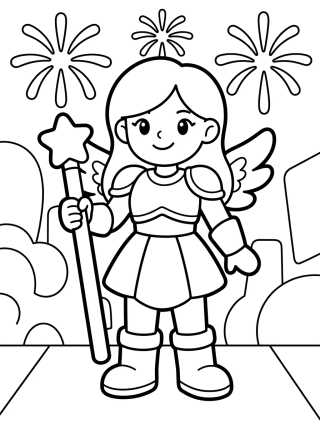 Guerrera K-Pop con Alas Mágicas para colorir Desenho de Guerrera K-Pop con Alas Mágicas para colorir e imprimir grátis